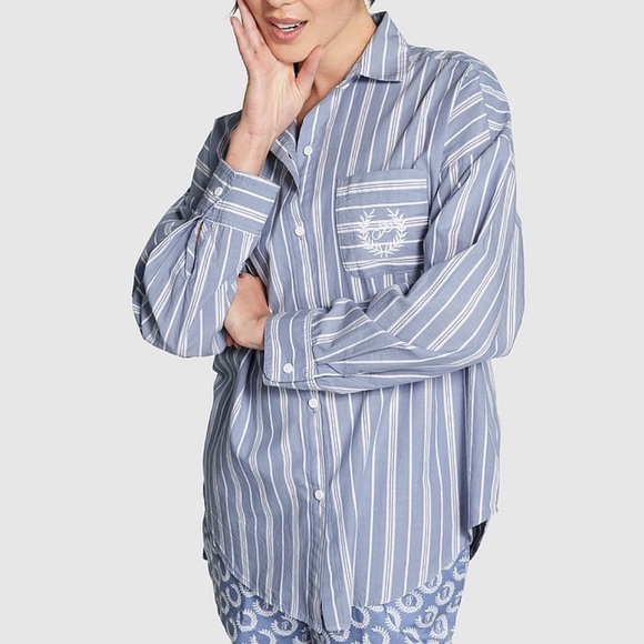 PINK Victoria's Secret Other - NWT Victoria's Secret PINK Cotton Poplin Oversized Button-Down Sleepshirt, XS